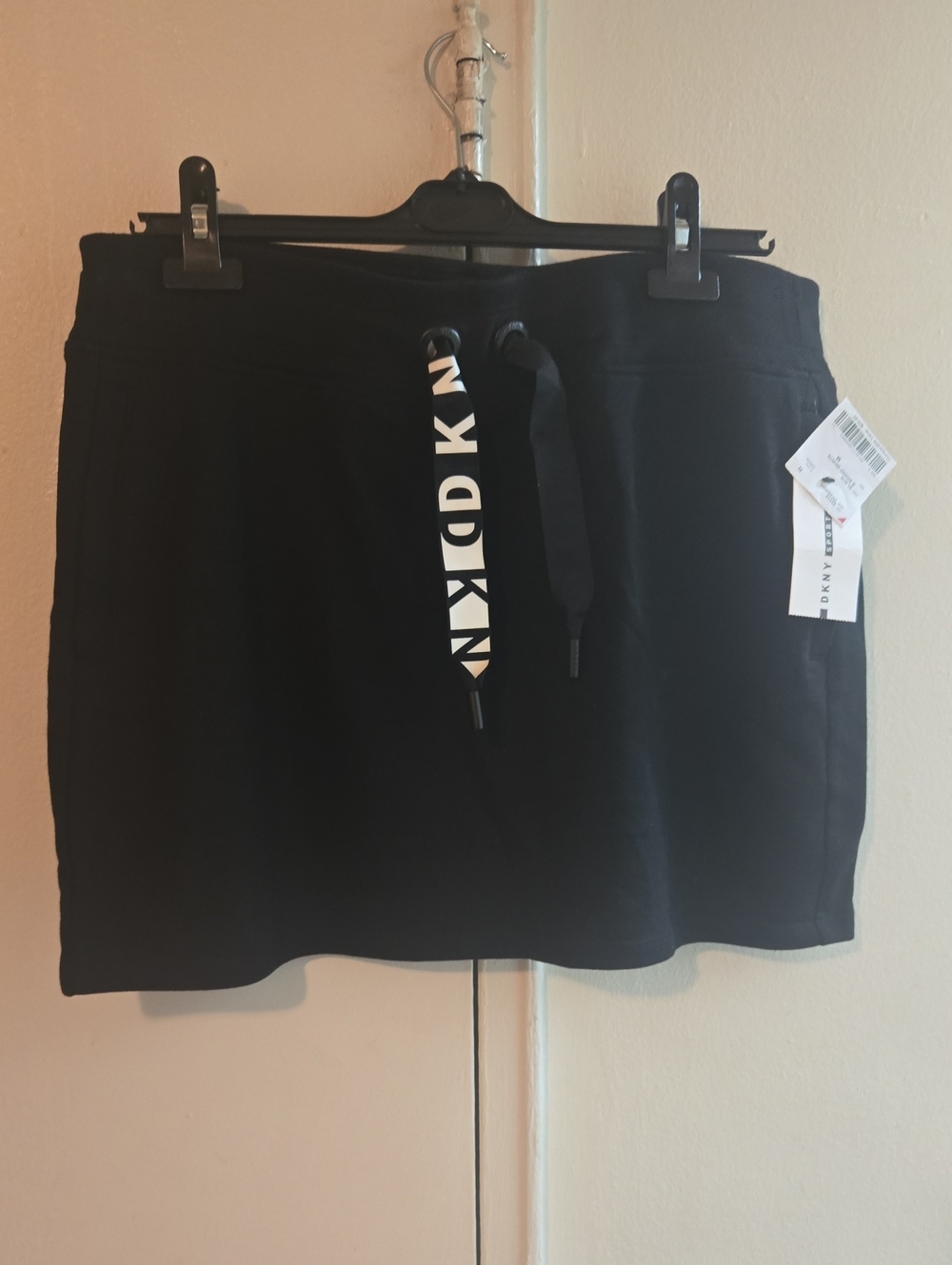 DKNY Black Logo-Drawstring Mini Skirt